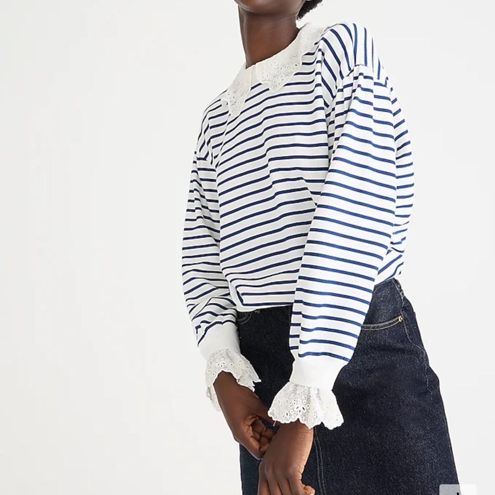 J Crew French Terry Sweatshirt with Lace Trim